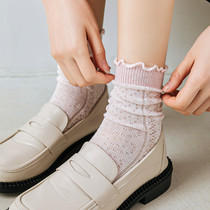 Spring and summer mid-tube socks womens white pile socks ins Japanese wood ear thin section hollow net red solid color cotton socks