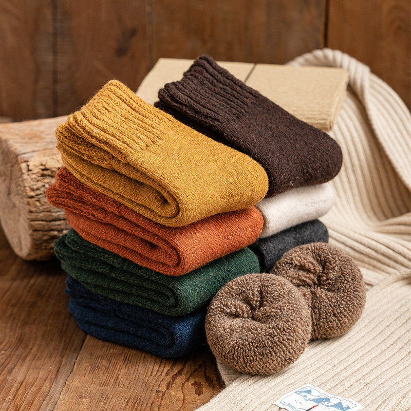 Ultra-thick wool socks female male and autumn winter warm in cylinder elderly cotton socks thickened with velvety sleeping pine moon Sox Sox-Taobao