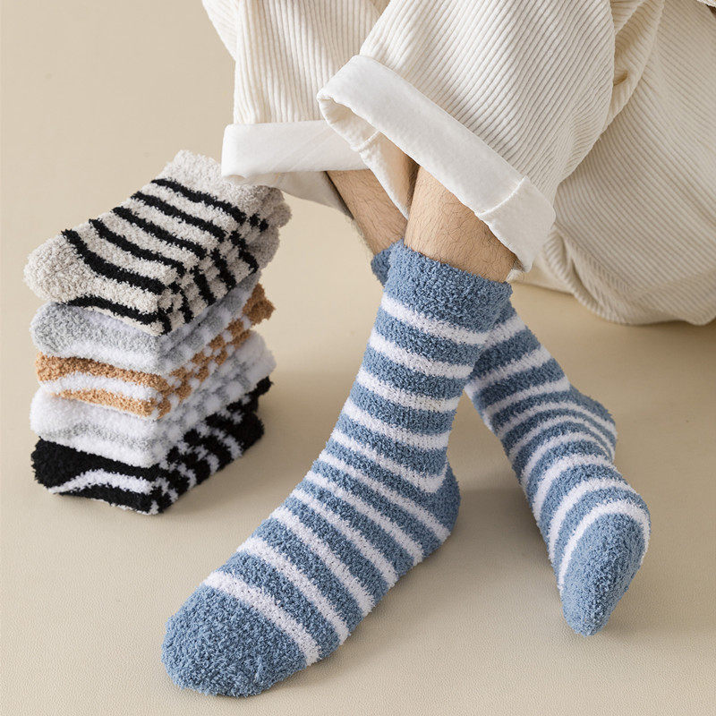 Coral velvet socks men in middle tunnel winter plus thickened floor socks half-edge sleep to keep warm male socks winter