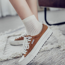 Spring Summer thin section Short socks All cotton hollowed-out breathable socks Children pure color cute day series Short middle cylinder black socks