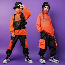 Girls Hip Hop Street Dance Orange Black Big Boy Sports Kids Show Draw Jazz Dance Show Winter Clothes