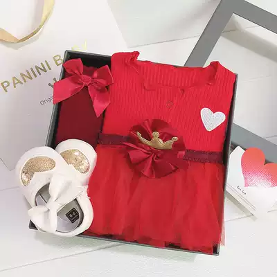 Baby gift box princess dress spring and summer autumn newborn long sleeve dress children Baby Full Moon dress