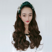 Upgrade and disassemble the whole hair hoop wig female long curly hair big waves Black straight buckle U-shaped half headgear oblique bangs