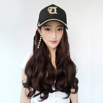 Summer Baseball Cap Wig Detachable cap Black Brown Gradient Color Curly hair Long Straight Hair Wavy Water Ripple Wool roll