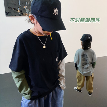 Hu daya round neck t-shirt long-sleeved top fake two-piece spring