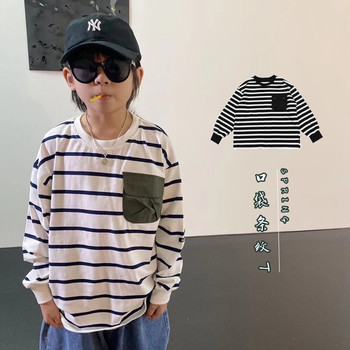 Hu daya round neck striped long sleeve boys t-shirt versatile