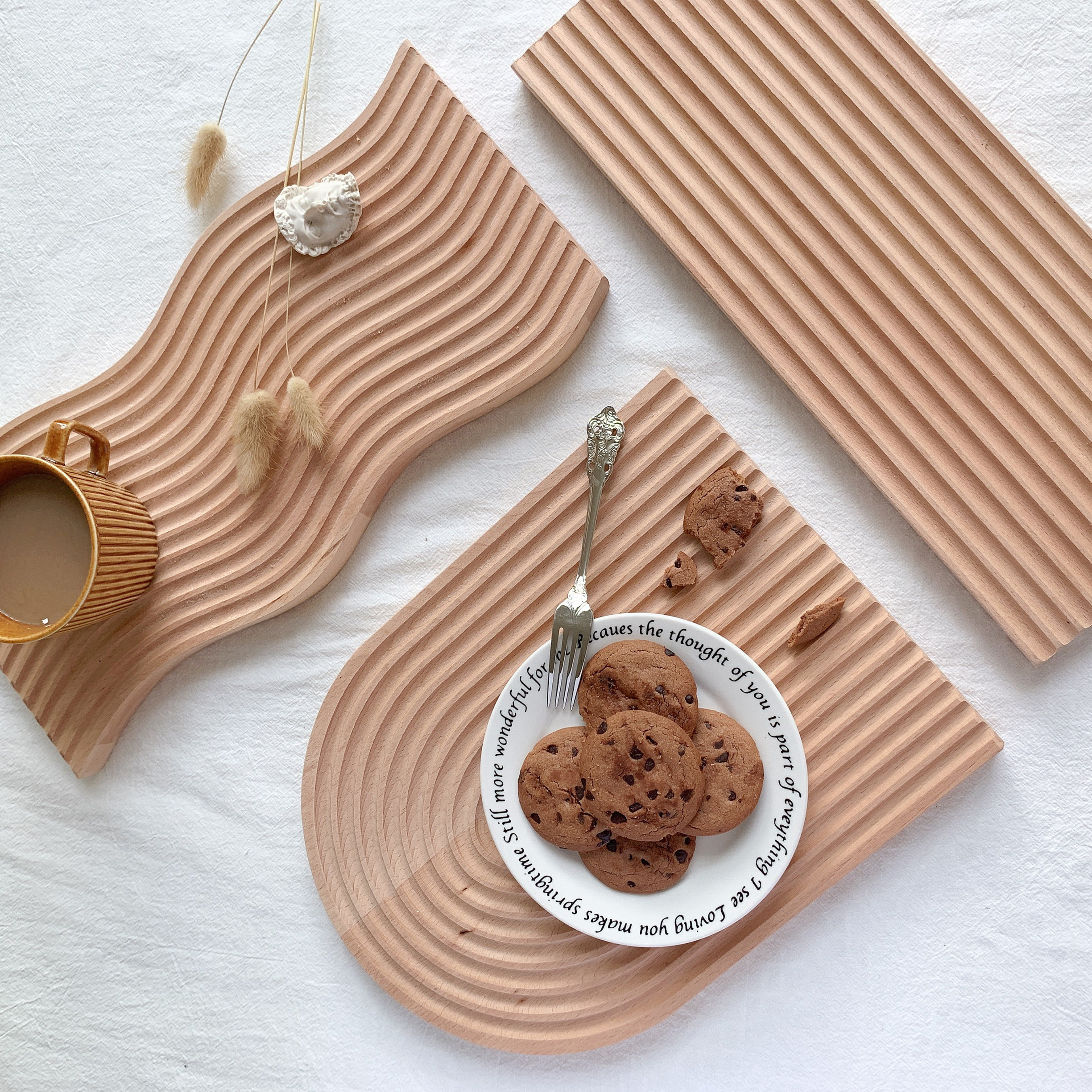 Photo Props Beech Wood Trays Nordic Minimalist Geometric Wave Vaulted Net Red Photo Area Scene Arrangement Pendulum Home Ambience Decoration Small Objects Cake Gourmet Blogger Shooting Background Board 