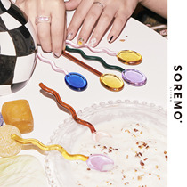 SOREMO patented design candy glass spoon Environmental protection color mixing spoon Cute coffee spoon ins dessert spoon