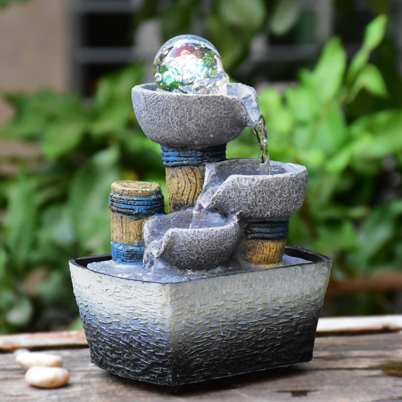 Creative Running Water Furnishing Desktop Raw Wealth Small Fountain Cycle Water View Living Room Recruiting and Caijing Wind Wheel Crafts Gifts Swing Accessories