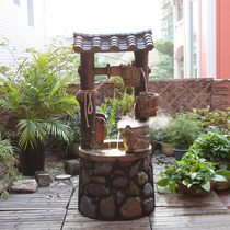 Rockery running water fountain Chinese style ancient well decoration hotel courtyard club house lucky wind water wheel humidifier crafts