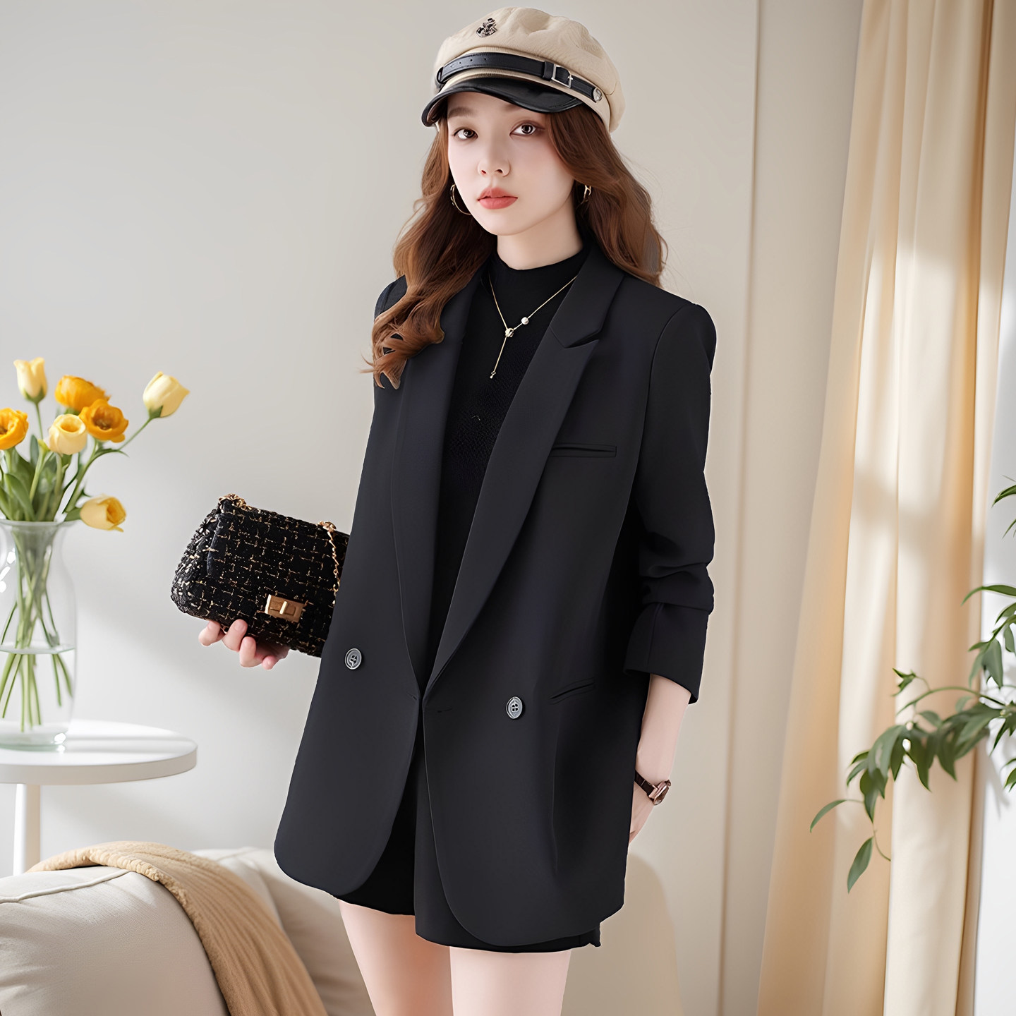 Черный пиджак для костюма, женский 2025, новинка весны и осени, высококачественный, уменьшающий возраст, свободный корейский повседневный маленький костюм, зимний