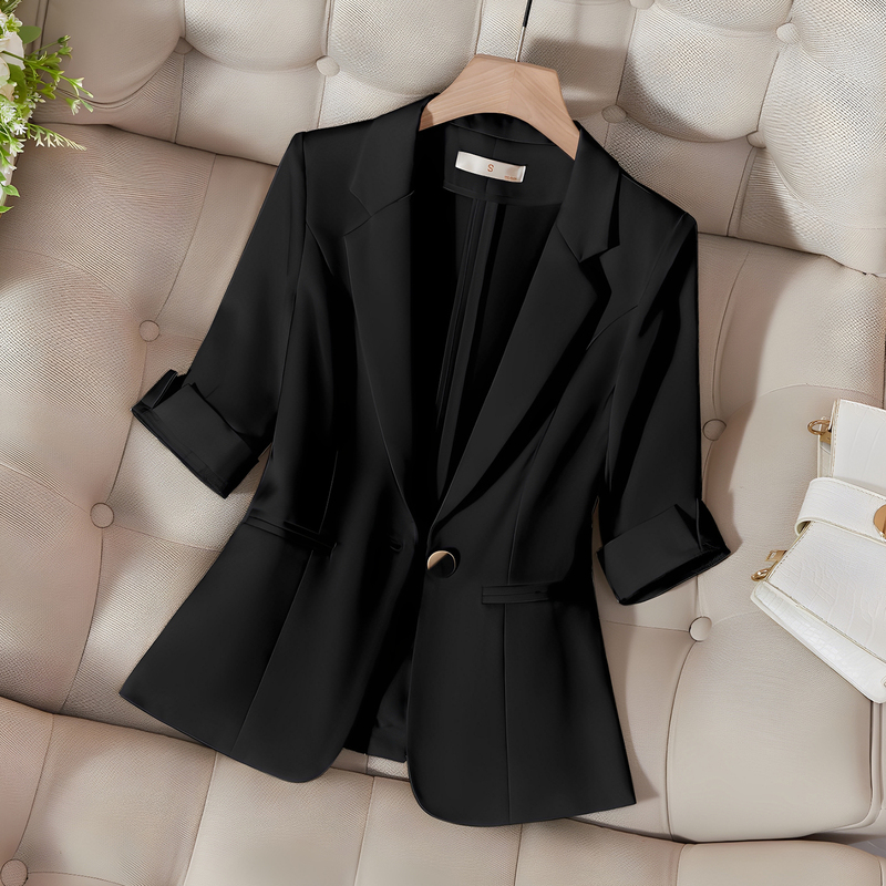 Summer Thin Black Blazer for Women 2026 New Style High-End Summer Three-Quarter Sleeve Mid-Sleeve Suit Set