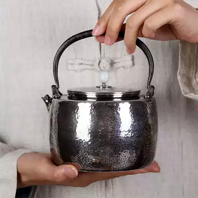 Dust Lu pure handmade silver pot silver kettle 9999 Silver pot lifting beam pot pure ml silver kettle one piece made