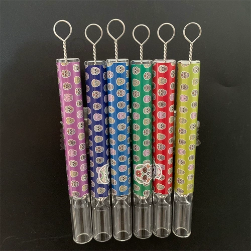 Наклейка черепа Портативный прямой стержень Прозрачная стеклянная труба Творческая индивидуальность Прямой тип маленький дым фигрия шелковая бандиская щетка пагоды