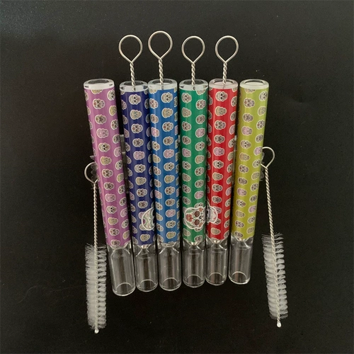 Наклейка черепа Портативный прямой стержень Прозрачная стеклянная труба Творческая индивидуальность Прямой тип маленький дым фигрия шелковая бандиская щетка пагоды