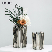 urlife modern minimalist silver metal wave curved skirt vase dry flower florist sales place soft adornment