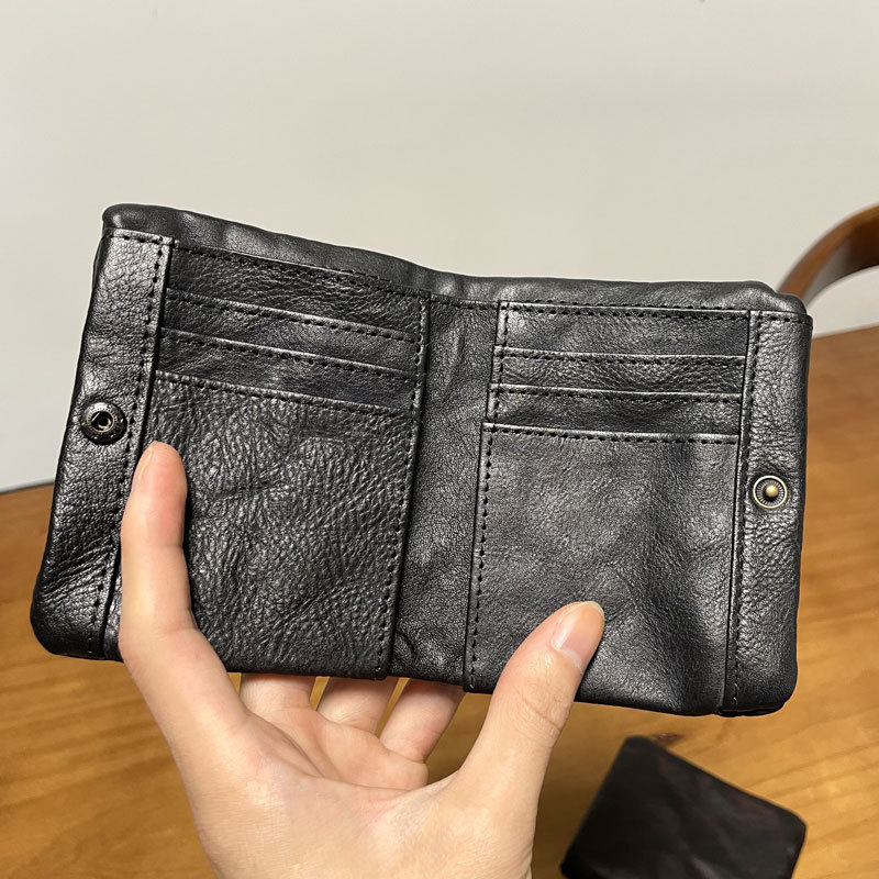 Genuine Leather Small Wallet for Men and Women, Short Wallet, First Layer Cowhide Coin Purse, Vintage Distressed Large Capacity Zipper Wallet, Trendy