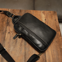 Genuine leather chest bag mens one-shoulder messenger bag new fashion mens bag casual oblique shoulder bag first layer leather trend small bag