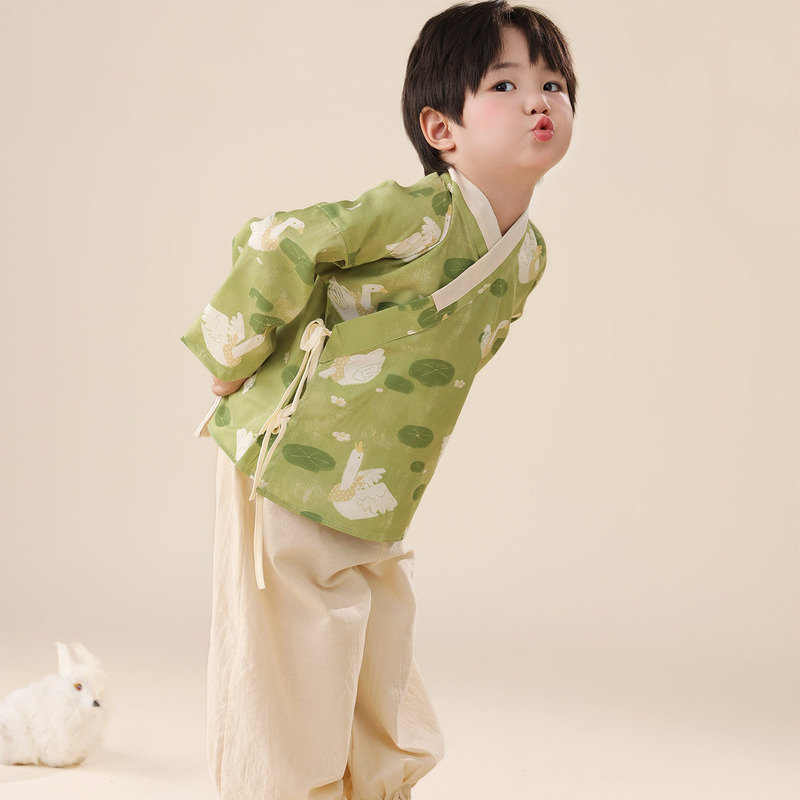 Mid-Autumn Festival Boys' Hanfu Spring and Autumn 2026 New Style New Chinese Style Boys' Children's Autumn Ancient Style Ming-Style Cross-Collar National Style Suit Mid-Autumn Festival Boys' Hanfu Spring and Autumn 2026 New Style New Chinese Style Boys' Children's Autumn Ancient Style Ming-Style Cross-Collar National Style Suit