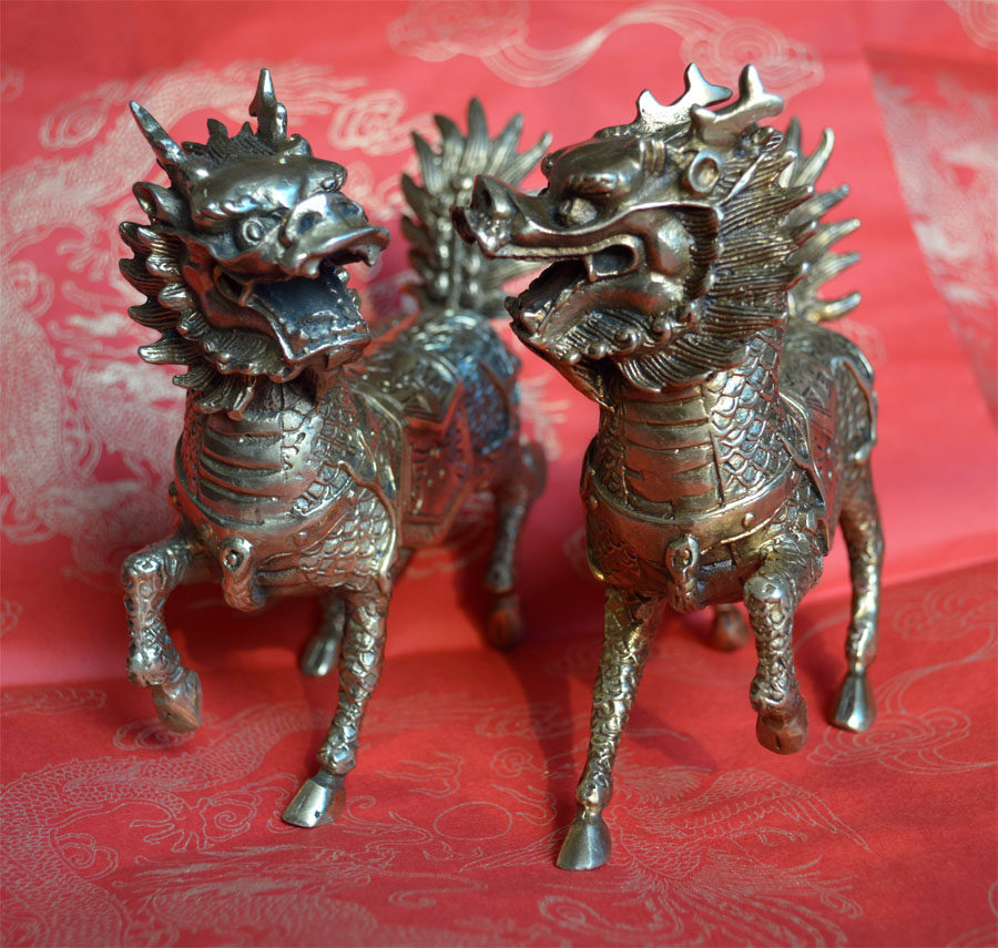 Pure copper unicorn ornaments a pair of fire unicorn copper wealth unicorn opening good luck