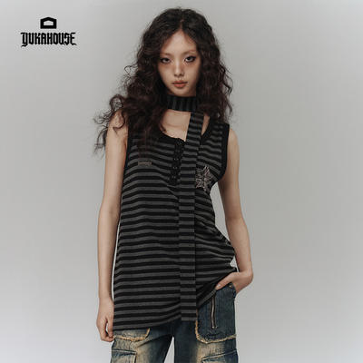 YUKAHOUSE American retro star striped sleeveless T-shirt vest, loose and slimming for women's early autumn innerwear