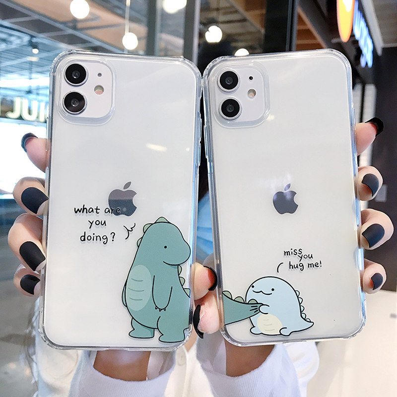 Apple 13 mobile phone protective case couple small dinosaur iphone13promax transparent protective case cartoon apple 12pro silicone apple 11promax personality apple 13