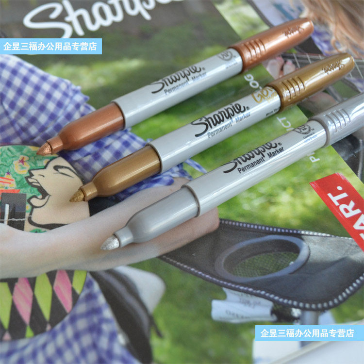 American Trio Blessing Gold Color pen Sharpie39100 gold and silver bronze color oily black paper card signature pen