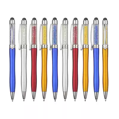 10 multi-color Crystal Stylus ballpoint pen rotating telescopic oily ball pen custom printing logo gift pen