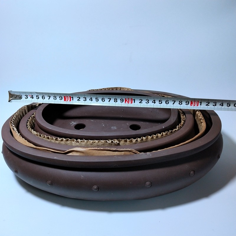 Yixing purple sand 1980s old materials and old goods foreign trade export inventory waist round drum three-piece set of flower pot collection