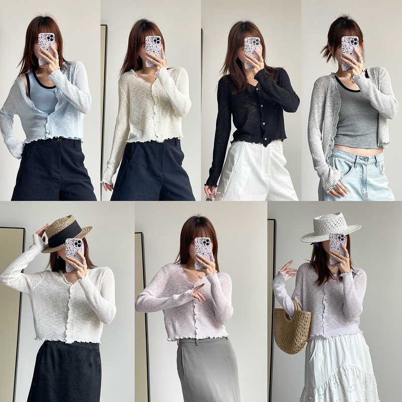 〓 T12282 〓 Pe. The Suspender Skirt Is a Stunning Match! Ultra-Thin Knitted Cardigan with Ruffled Edges. Seven Colors.