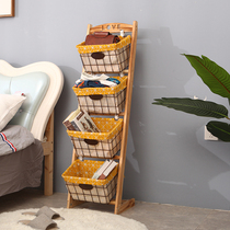 Solid wood shelving ground cloth art toy containing rack snacks home magazine book newspaper shelf Debris Storage Racks