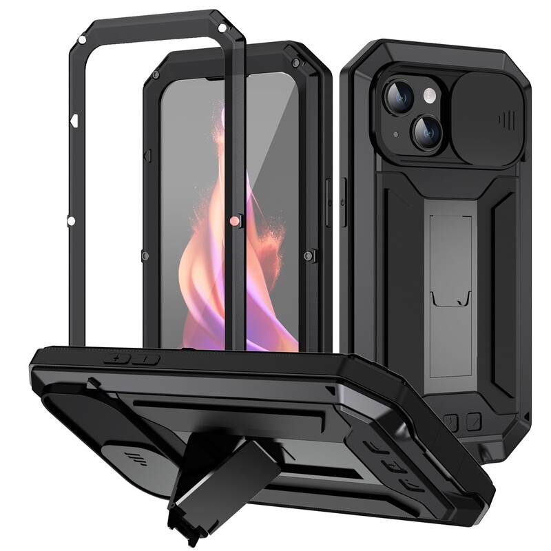 360-Degree Full Protection Anti-Drop Case for Apple 16, Metal 14, Silicone 13 Protective Cover, Camera Lens Protector, Stand, Personalized for Men