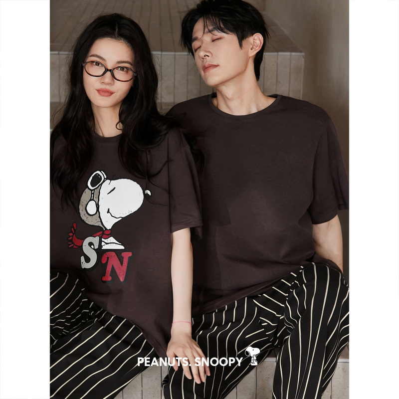 Couple's Pajamas, New Summer Style, Cool-Feeling Pure Cotton Short-Sleeved Pants Set, Loose and Casual, Men and Women Can Wear It Outside as Home Clothes
