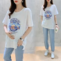 Pregnant Woman Summer Clothing Short Sleeve T-shirt Pure Cotton Loose Medium Long Fashion Blouse Dress With Dress Surrogacy 2021 Summer