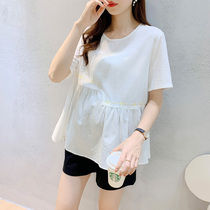 Pregnant woman T-shirt summer clothing blouse Korean version fashion loose large code pure cotton medium long summer short sleeve A version doll shirt