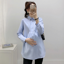 Maternity shirt spring and autumn new long-sleeved professional wear fashionable large size loose solid color womens lapel work clothes shirt