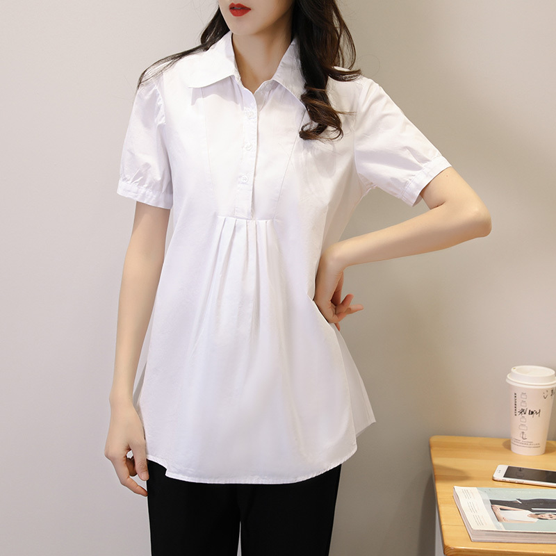 Maternity Wear Shirt, Summer Short-Sleeved Professional New Fashion Mid-Length Ol Work Clothes, Large Size Loose Shirt