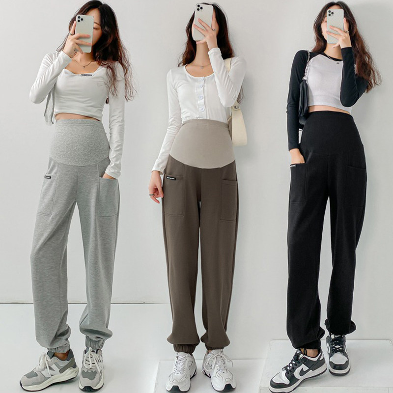 Pregnant Woman Pants Casual Thick Cotton Pants Woman Large Size Code Spring Fall Outside Wearing Loose Sports Pants Autumn Winter Style Long Pants Gestation Women Dress Spring Clothing