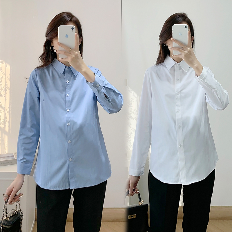Maternity Shirts for Women, Spring and Autumn, Loose-Fitting Formal Wear, Professional Workwear, Spring and Autumn White Long-Sleeved Shirts, Thin Tops, Work Clothes