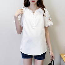 Pregnant women T-shirt summer 2021 New Fashion loose size embroidery short sleeve T-shirt maternity summer coat