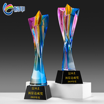  New high-end crystal trophy customization Annual excellent employee team quarterly sales award recognition custom creativity