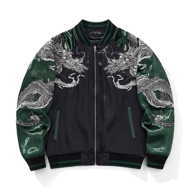 High-End Dragon Embroidery Jacket for Men, Chinese Style Heavy Embroidery Yokosuka Jacket, Over-The-Shoulder Dragon Patchwork Trendy Baseball Jacket