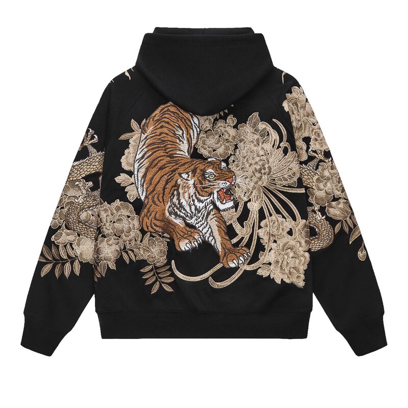 Men's Embroidered Sweatshirt Spring and Autumn Hooded Zip-Up Jacket National Trend Style Tiger Pattern Pure Cotton High-End Men's Clothing Men's Embroidered Sweatshirt Spring and Autumn Hooded Zip-Up Jacket National Trend Style Tiger Pattern Pure Cotton High-End Men's Clothing