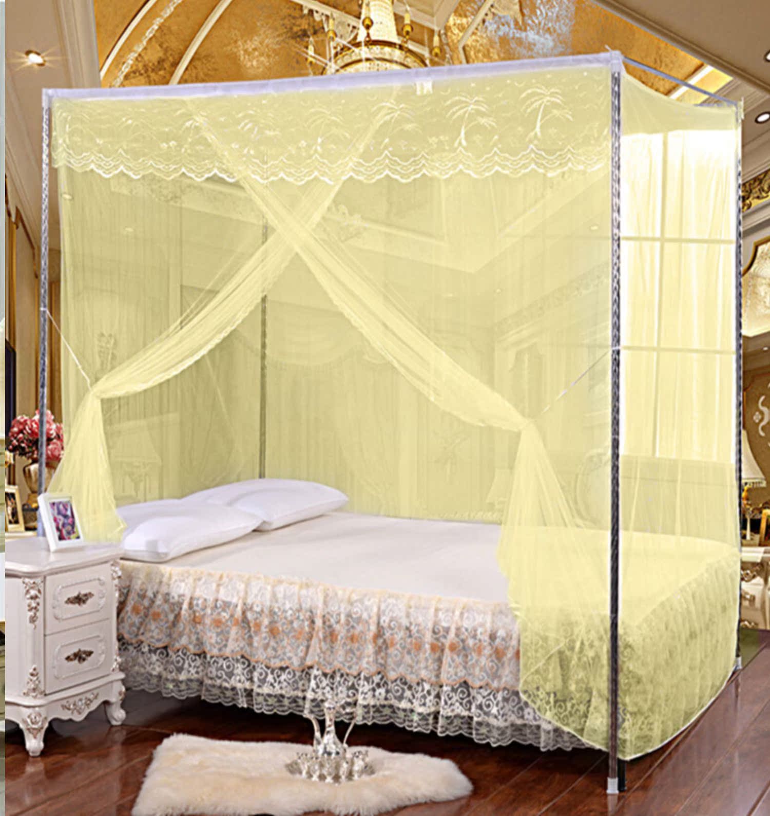 Cửa lưới chống muỗi một cửa ba cửa khung hạ cánh mã hóa 1,2 m 1,5m1,8 m vuông hàng đầu mẫu cổ điển hộ gia đình - Lưới chống muỗi màn chụp ngủ người lớn