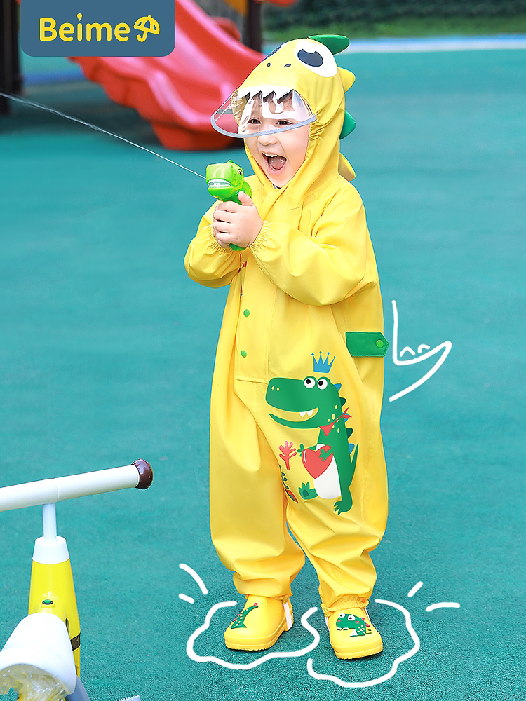 Beautiful children's jumpsuit raincoat rain pants Children's poncho dinosaur boy and girl primary school students kindergarten baby rain gear