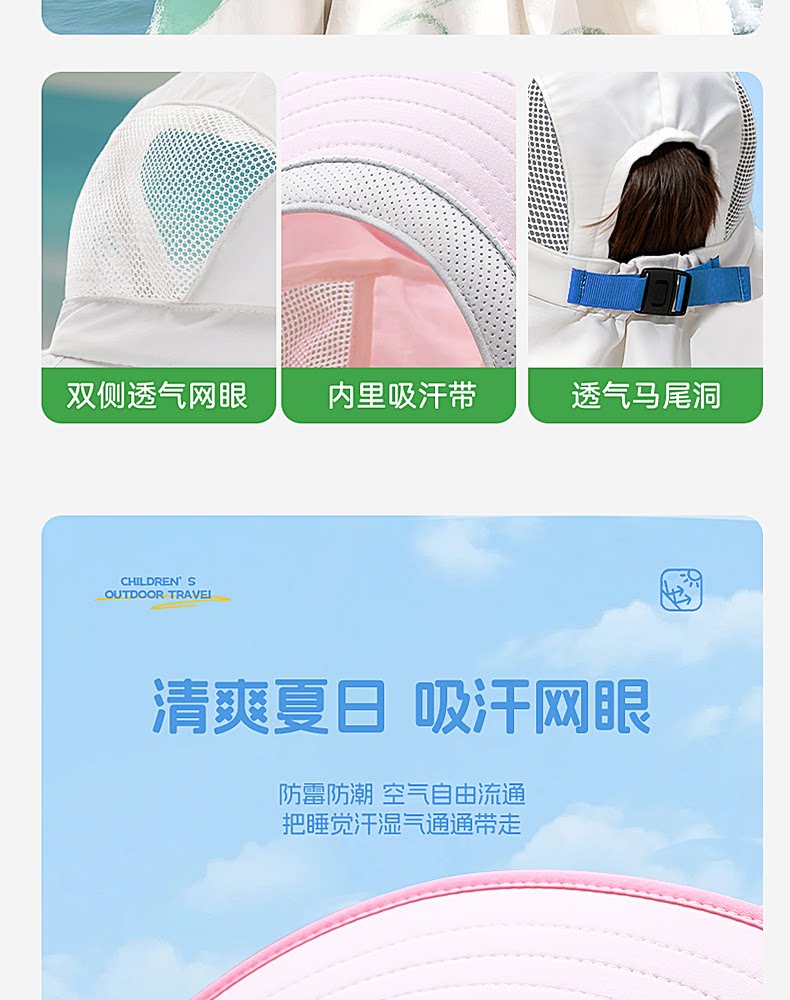 备美儿童防晒帽宝宝遮阳帽夏季薄款女童男童太阳帽男宝女宝渔夫帽 — 12