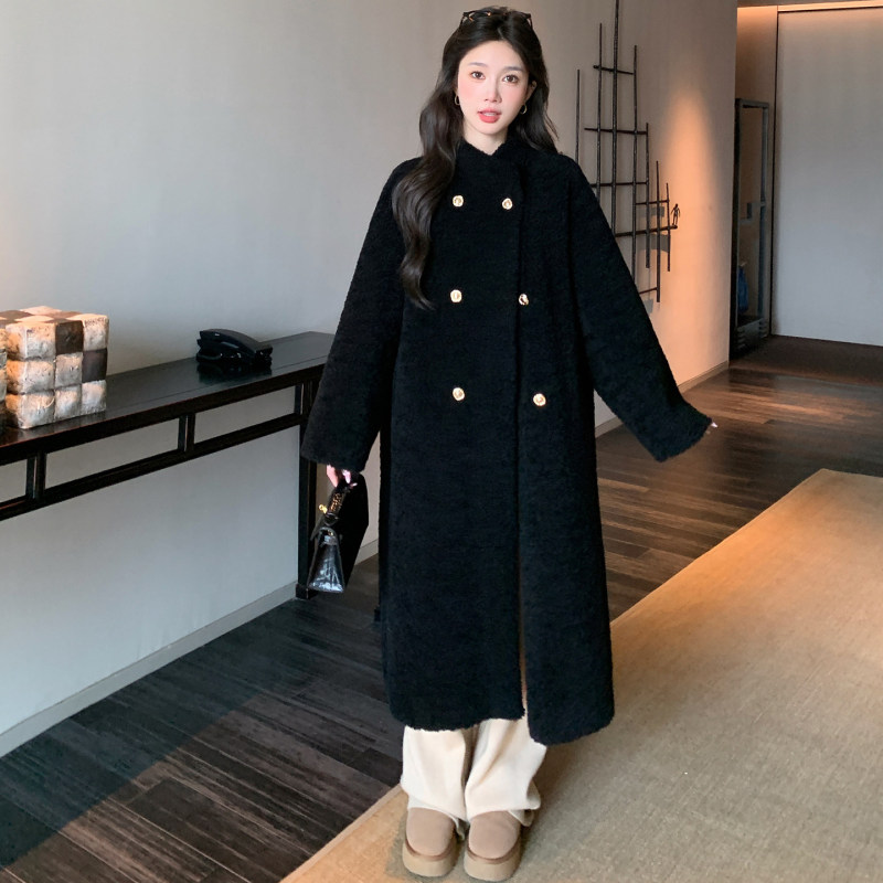 2025 Winter New Lambswool Coat, Fur Integrated Thickened Long Eco-Friendly Fur Black Fur Coat for Women