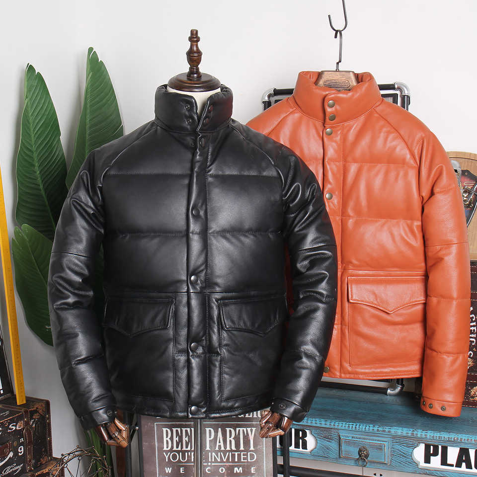 真皮羽絨棉服鴨絨麵包服男木村拓哉同款冬季保暖加厚外套牛皮皮衣