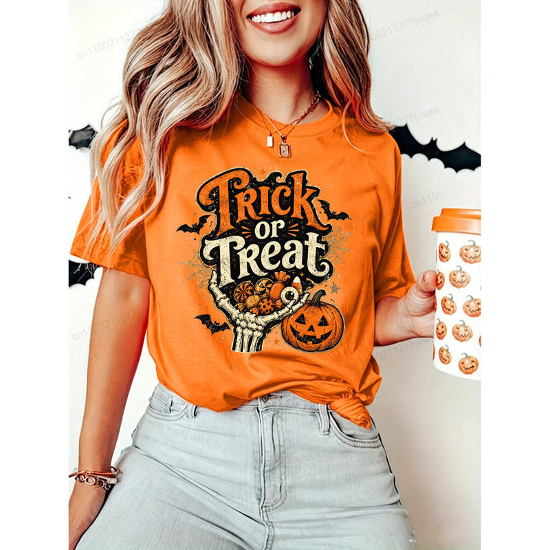 Trick or Treat Halloween t Shirts Halloween Short-Sleeved T-Shirt Tops Pure Cotton Base Shirt Trick or Treat Halloween t Shirts Halloween Short-Sleeved T-Shirt Tops Pure Cotton Base Shirt