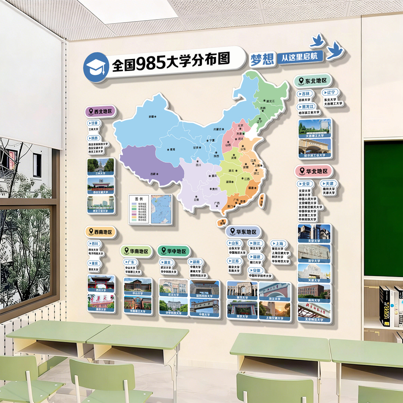 Famous School Target Wall Stickers 985211 Map of Prestigious University Distribution, High School Classroom Wall Decoration Inspirational Poster Qt